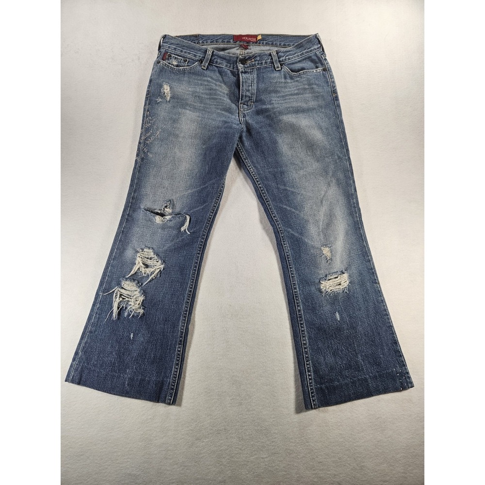 Vintage Hollister Low Rise Distressed Bootcut Jeans‎ Pink Script Embroidered Y2K